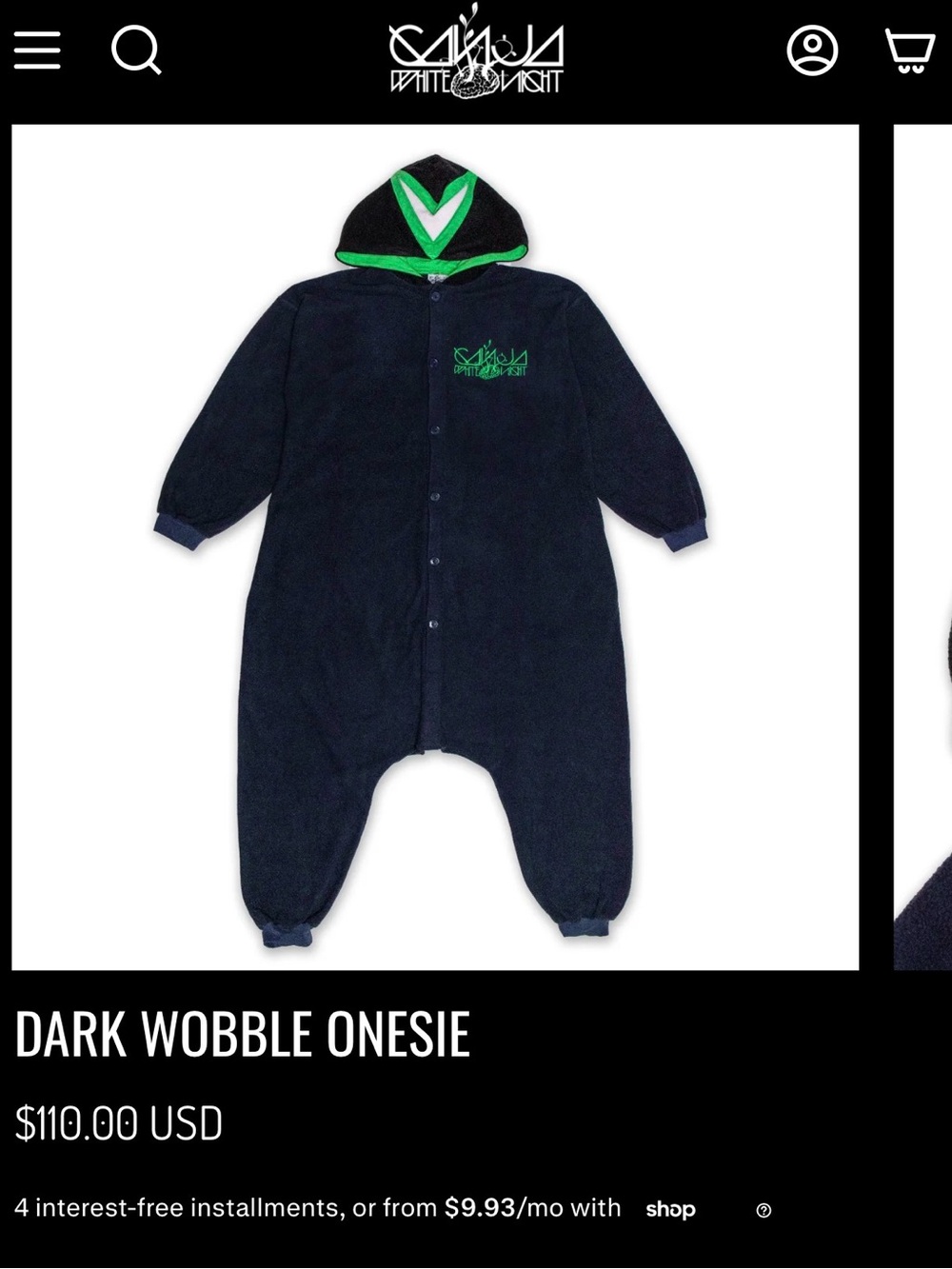 Ganja White Night Dark Wobble Adult Onesie - Black with Green Accent